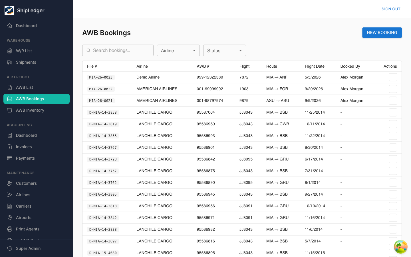 ShipLedger AWB Bookings