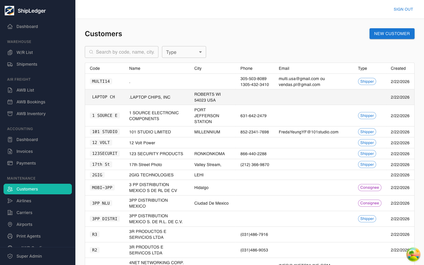 ShipLedger Customer Management