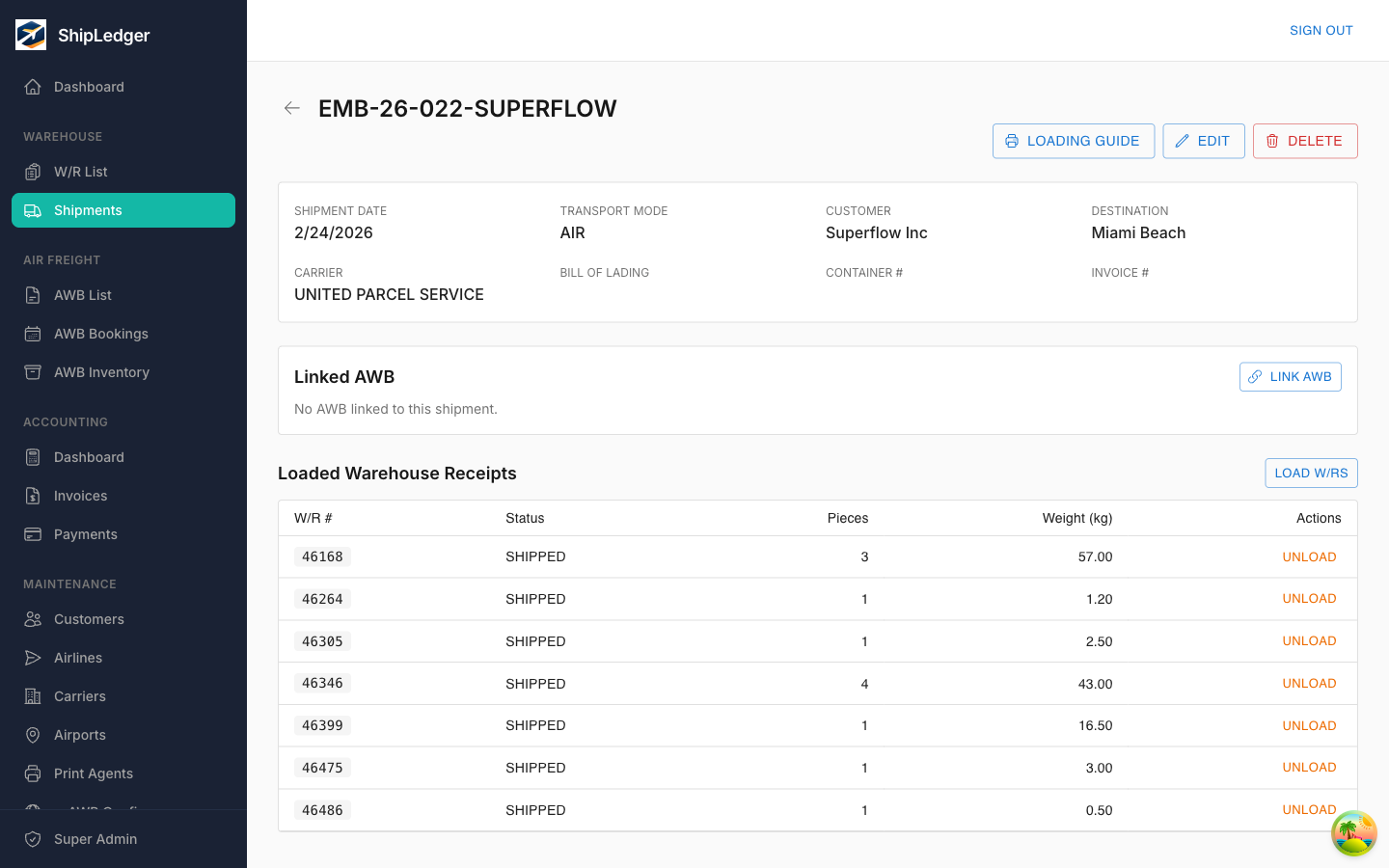 ShipLedger Shipment Workspace