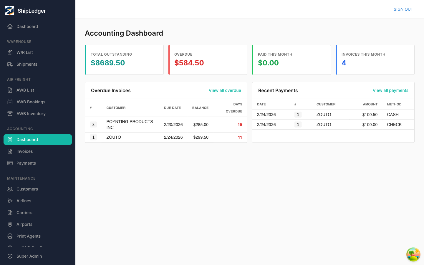 ShipLedger Accounting Dashboard